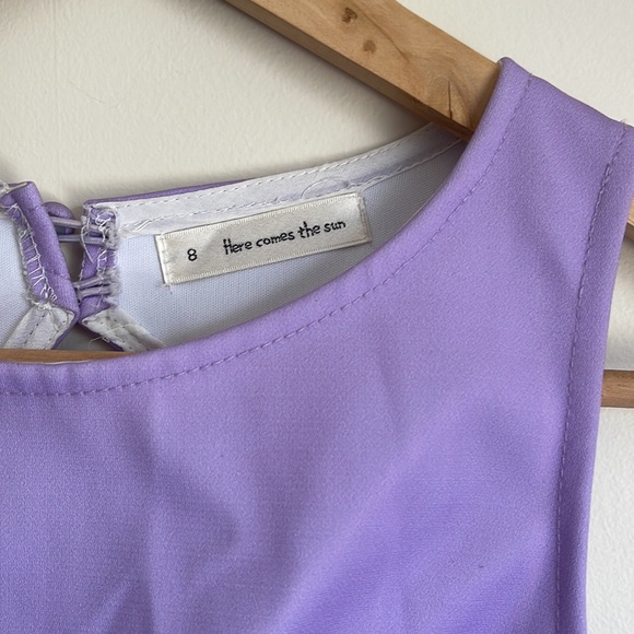 HERE COMES THE SUN | Purple watercolour geometric skater dress - Picture 5 of 8